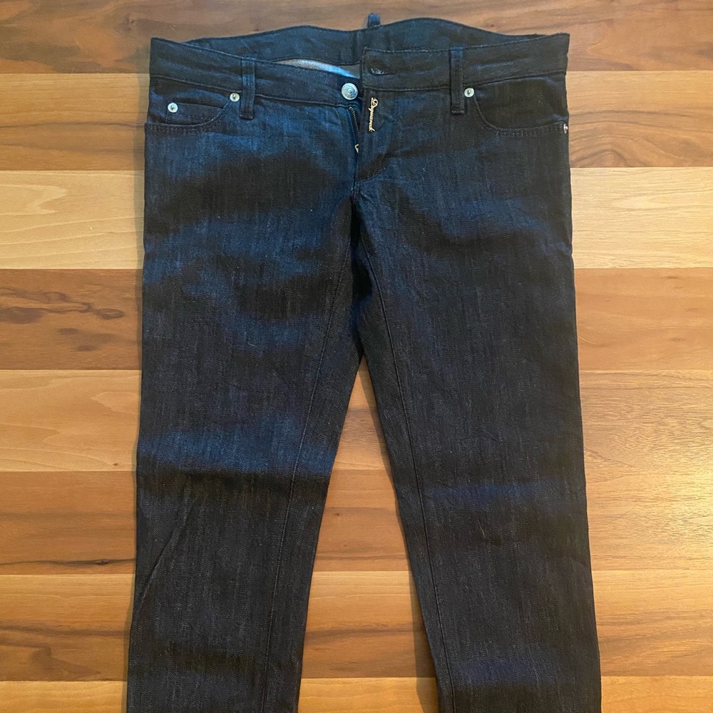Perfect Dsquared low rise darkest denim.